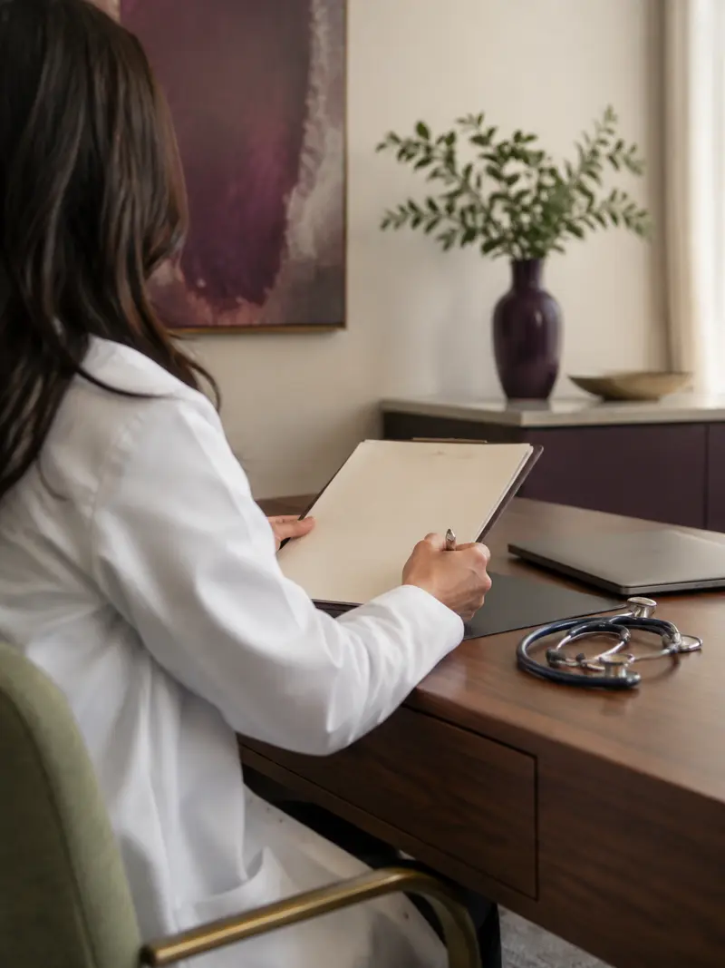 A bright, welcoming clinic reception area with soft natural light
